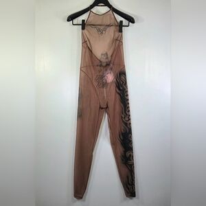 NWT SAVAGE X FENTY SOTO GIRL TATTOOED TRICOT CROTCHLESS CATSUIT.